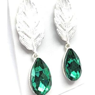 Leaf Earrings Emerald Green, Silver