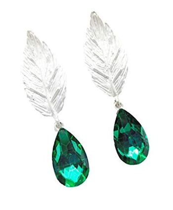 Boucles d'Oreilles Feuille Vert Emeraude, Argent 5