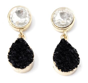 Boucles d'Oreilles Cristal Facettes Blanc Noir 2