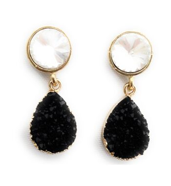 Boucles d'Oreilles Cristal Facettes Blanc Noir 1