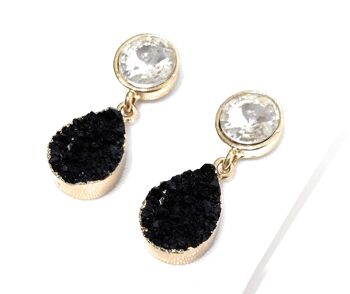 Boucles d'Oreilles Cristal Facettes Blanc Noir 4