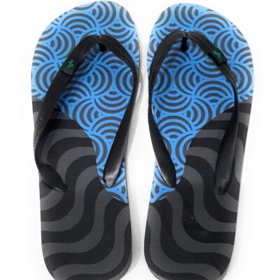 Flip-Flops · Herren (mehrere Modelle) – Blaue Formen, schwarzer Riemen