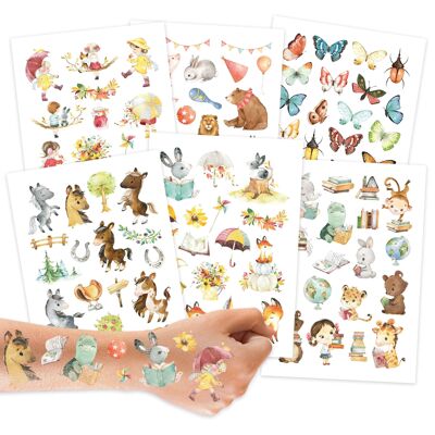 Tatuajes infantiles - Caballos y amigos lectores - Set de 22