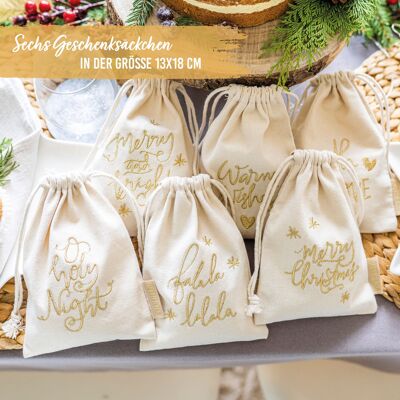 Gift bags gold embroidered - set of 6 - DIMENSIONS - set of 10