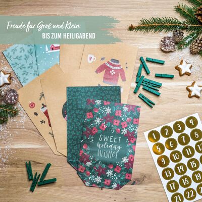 Adv bags brown wrapping paper colorfully printed - green sage - set 16