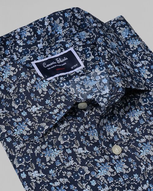 Casual Shirt Navy Blue Flowers Patterned - Navy Blue | Canarie Shirts London