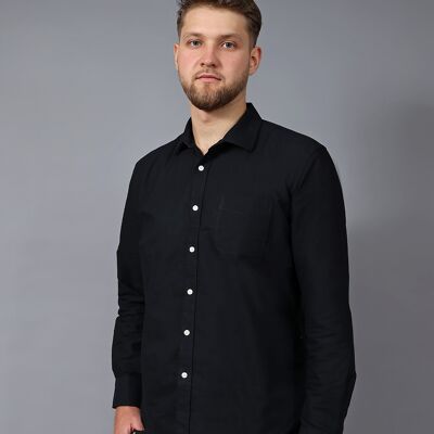 Chemise décontractée Oxford avec poche poitrine - Noir | Chemises Canarie Londres