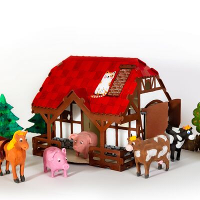 House Farm 3 D constructor de cartón, 5+, bricolaje, regalo para niños, juego de colorear