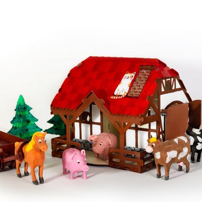 House Farm 3D Kartonbauer, 5+, DIY, Geschenk für Kinder, Malset