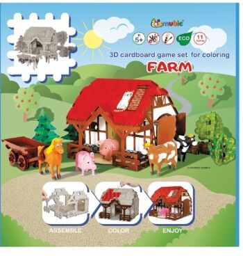 Constructeur en carton House Farm 3D, 5+, DIY, cadeau pour les enfants, set de coloriage 4