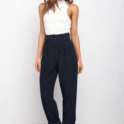 Solid Color Cropped Corduroy Pants-Navy