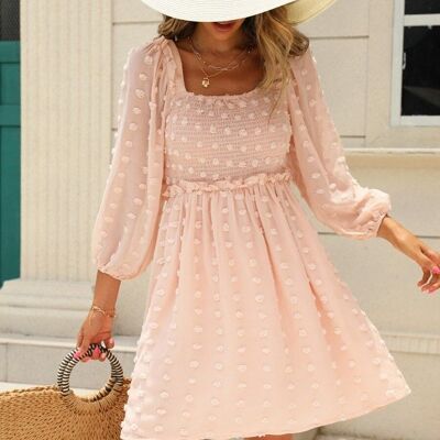 Kleid mit eckigem Ausschnitt und Clip-Dot-Pink
