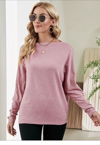 Pull à col bateau et manches boutonnées-Rose 2