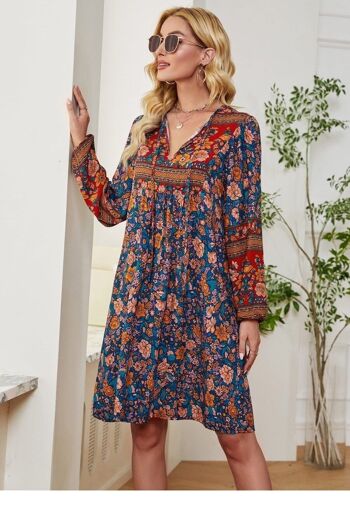 Robe Bohème Imprimé Floral-Marine 2