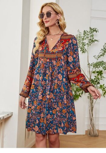 Robe Bohème Imprimé Floral-Marine 4