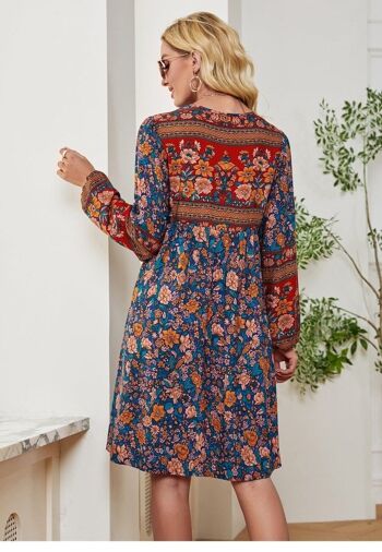 Robe Bohème Imprimé Floral-Marine 6