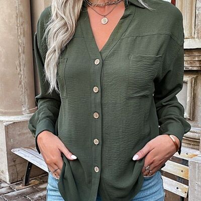Chemise boutonnée à poche plaquée-Vert