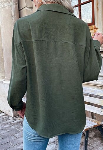 Chemise boutonnée à poche plaquée-Vert 4