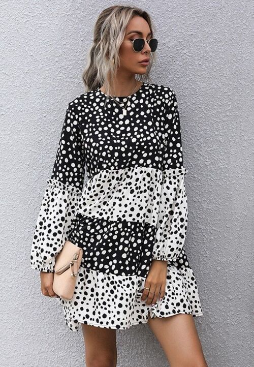 Cheetah Print Two Tone Dress-Black