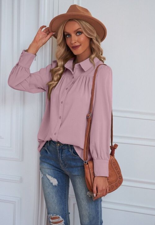 Classic Button Down Blouse-Pink
