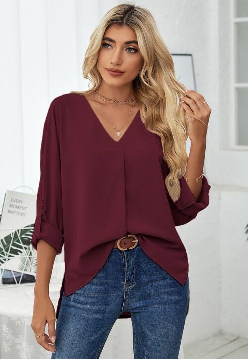 Classic Single Pleat Blouse-Burgundy