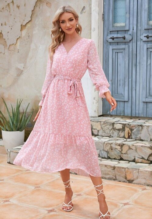 Floral Print Light Wrap Dress-Pink