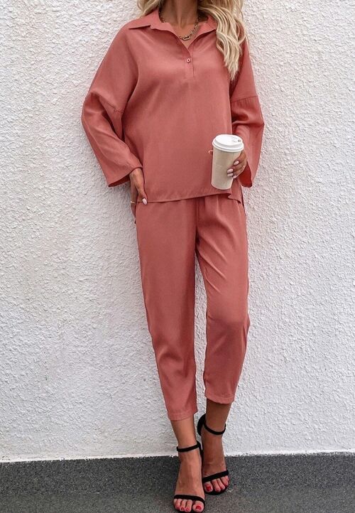 Collared Sweater and Jogger Coordinates-Mauve Pink
