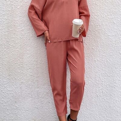 Collared Sweater and Jogger Coordinates-Mauve Pink