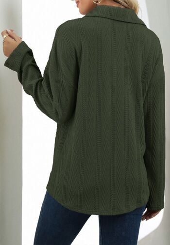 Veste à motifs en tricot torsadé - Vert foncé 4