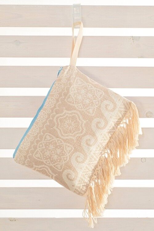 CLUTCH ELLINIKO BEIGE extra ecru fringe