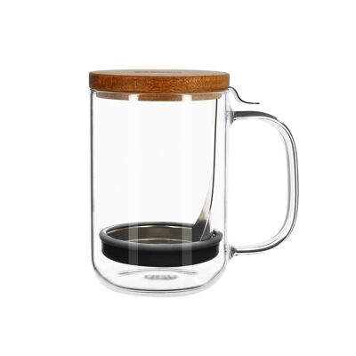 Mug café press roméo 450ml en verre avec couvercle en bois