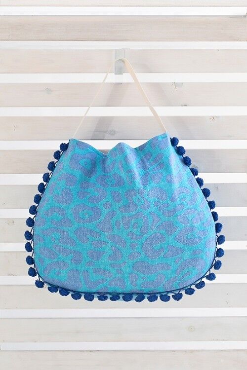 BEACH BAG KEROS ponpon P.BLUE&TURQ.& BEIGE