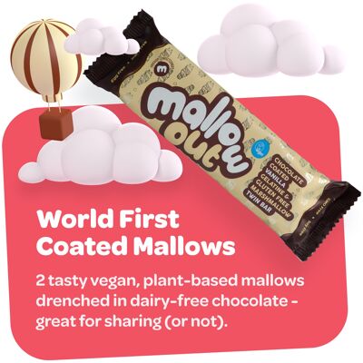 Mallow Out Barretta di marshmallow alla vaniglia inzuppata di cioccolato senza latticini - Astuccio 12 barrette da 35 g - Vegan