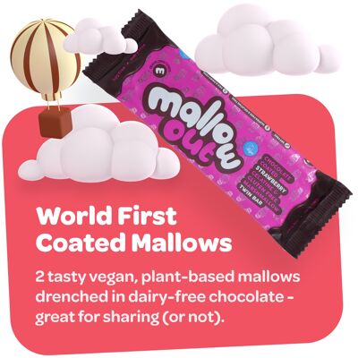 Mallow Out Barretta di marshmallow alla fragola intrisa di cioccolato senza latticini - Confezione da 12 barrette da 35 g - Vegan