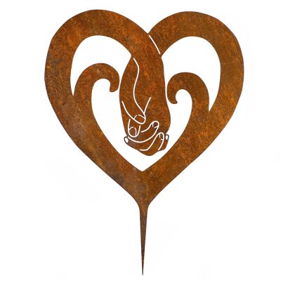 Patina heart garden stake - easy to insert rust decoration made of high-quality Corten steel for garden, terrace - garden decoration rust