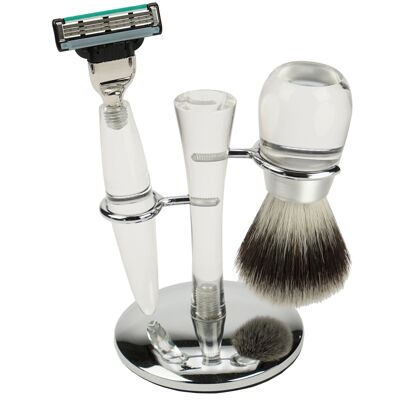 Set da barba acrilico, pennello da barba con setole sintetiche, rasoio con lama Mach3