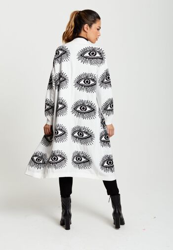 Cardigan Long Liquorish Eye Pattern en Blanc 5