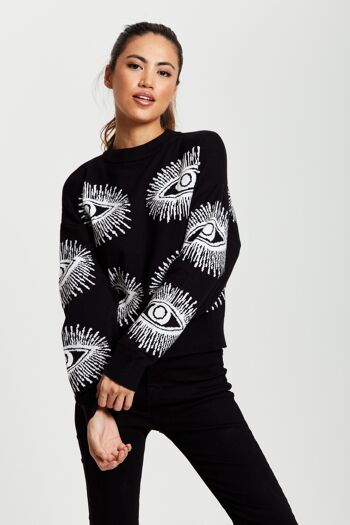 Pull Liquorish Eye Pattern en Noir 3