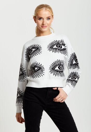 Pull Liquorish Eye Pattern en Blanc 1