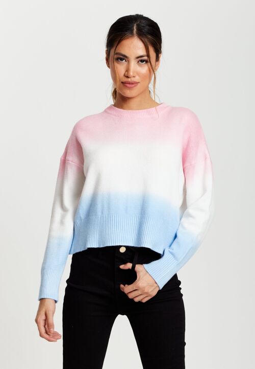 Liquorish Ombre Pattern Jumper in Pink, White and Blue