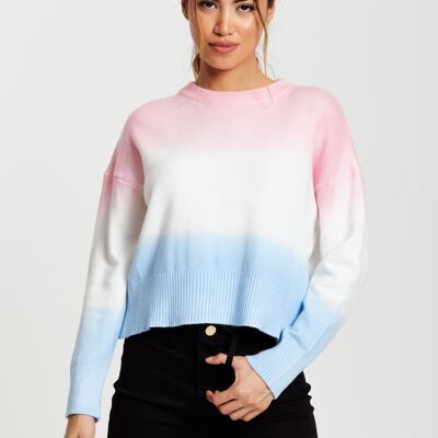Liquorish Ombre Pattern Pullover in Pink, Weiß und Blau