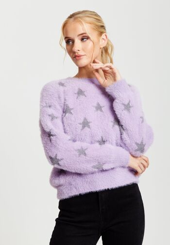 Pull à motif d'étoiles gris moelleux Liquorish en lilas 2