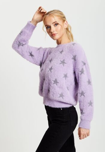 Pull à motif d'étoiles gris moelleux Liquorish en lilas 3