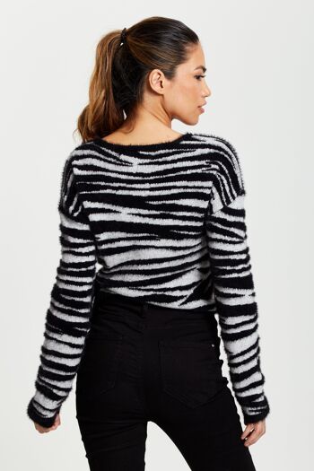 Cardigan portefeuille à motif zèbre Liquorish en noir et blanc 5