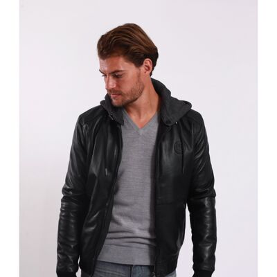 Leather jacket with integrated hood KANE
