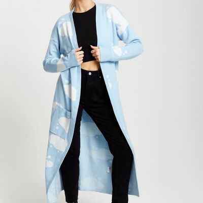 Cardigan Long à Motif Nuages Liquorish en Bleu Clair