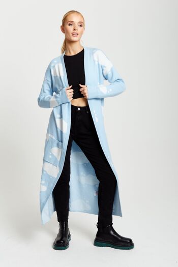 Cardigan Long à Motif Nuages Liquorish en Bleu Clair 1