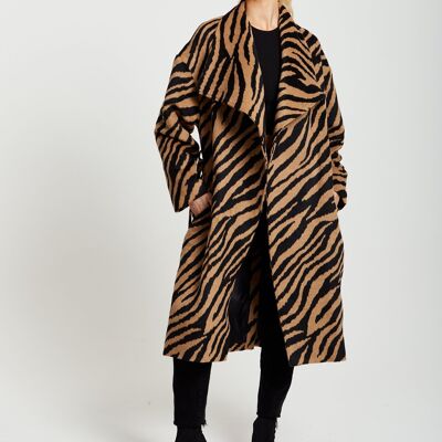 Cappotto lungo con stampa Zebra Liquorish in marrone e nero
