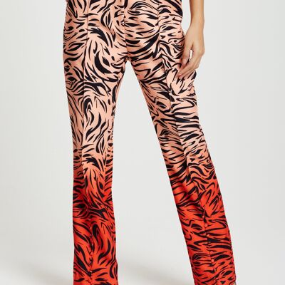 Liquorish Zebra Print Suit Trousers with Slit detail in Orange and Nude