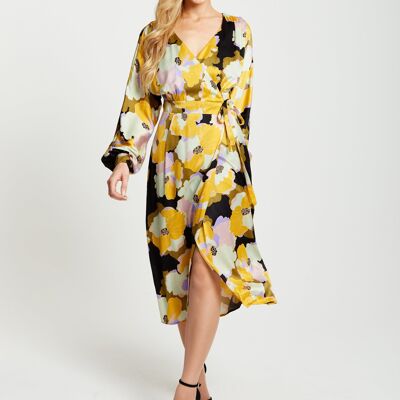 Liquorish Earth Tone Floral Print Midi Wrap Dress